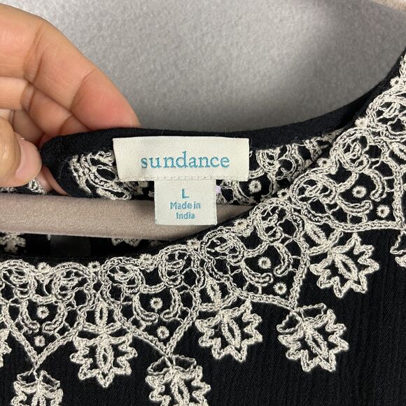 Sundance Embroidered Dress Womens Large Black Palace Bell Sleeve Peasant Boho - Picture 6 of 15